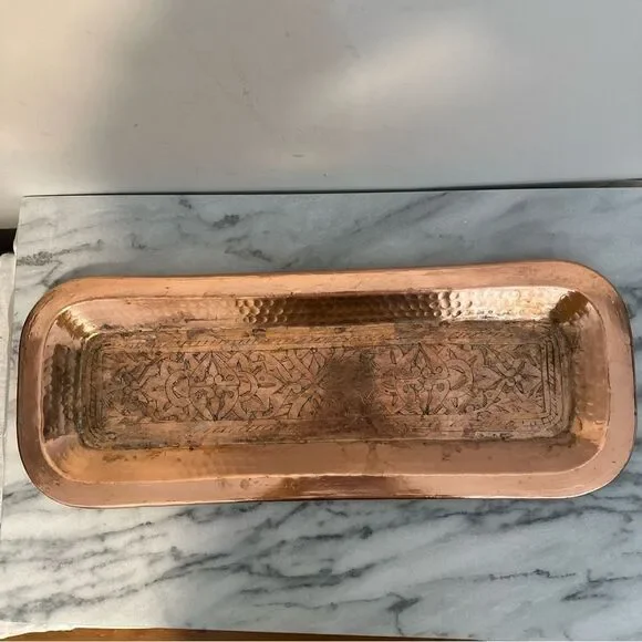 Copper Vanity Tray floral embossed hammered design